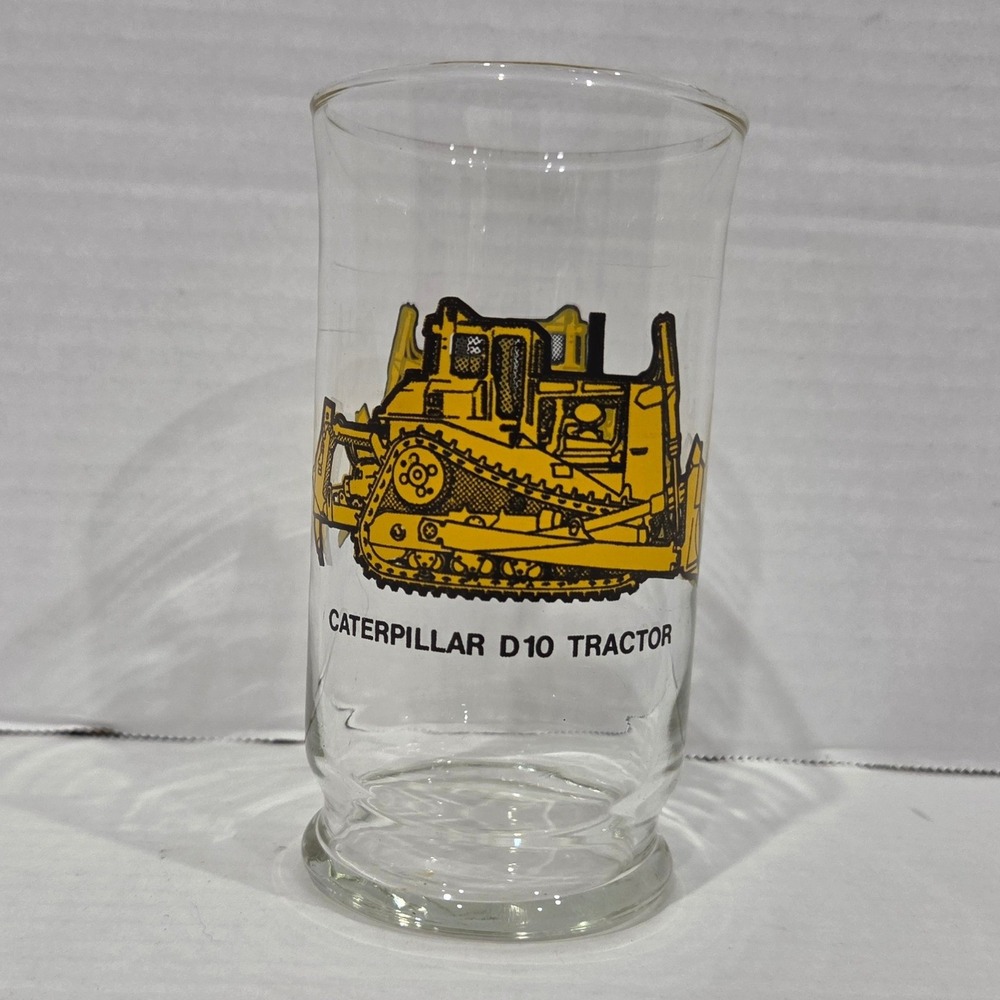 Vintage Caterpillar D10 Tractor Drinking Glass Clear Tumbler 5 Inch Tall